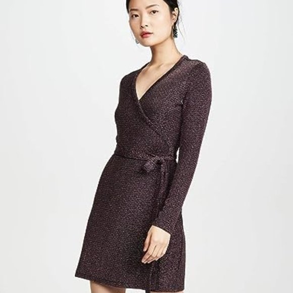 PAIGE Lucielle Longsleeve Dress Wrap up Stretchy Lurex Metallic Holidays Cocktai - Picture 1 of 16